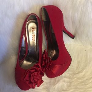 Red Suede Bamboo Heels 👠